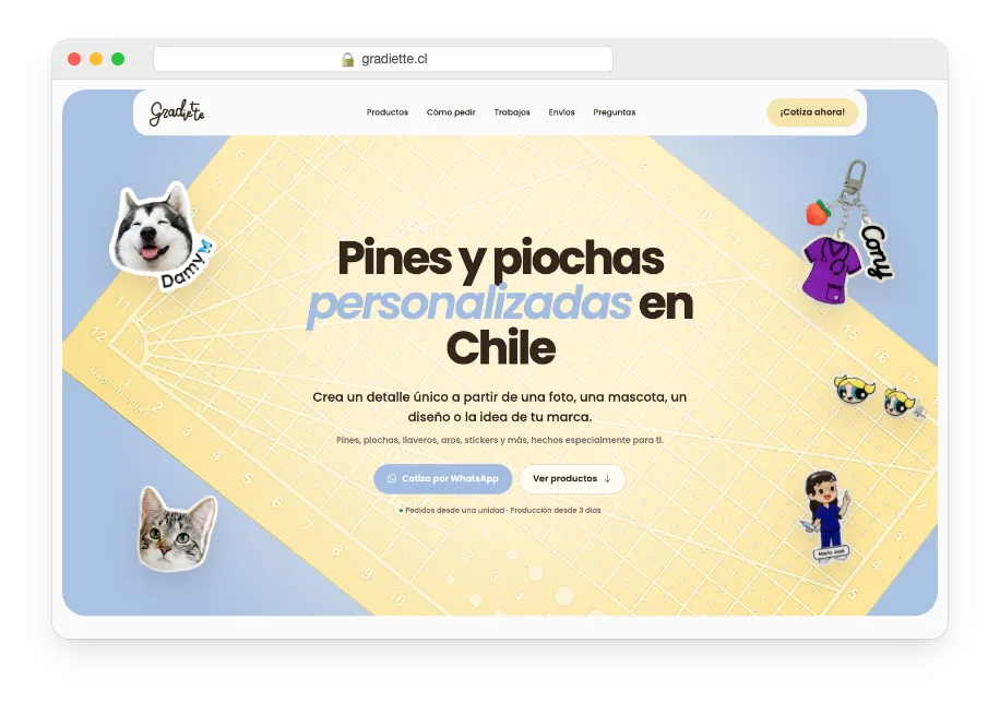 Sitio web de Gradiette en computador