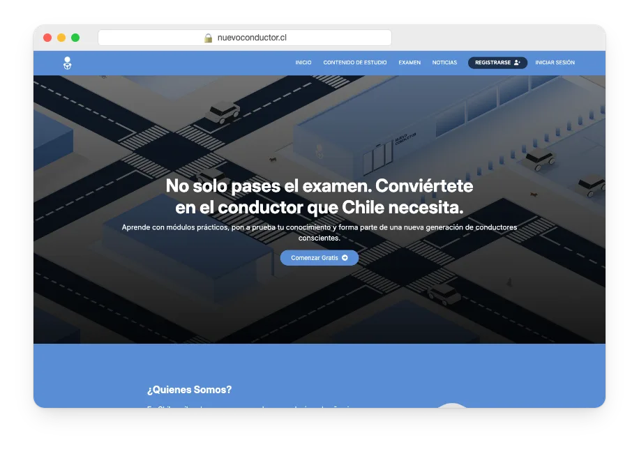 Sitio web de Nuevo Conductor en computador